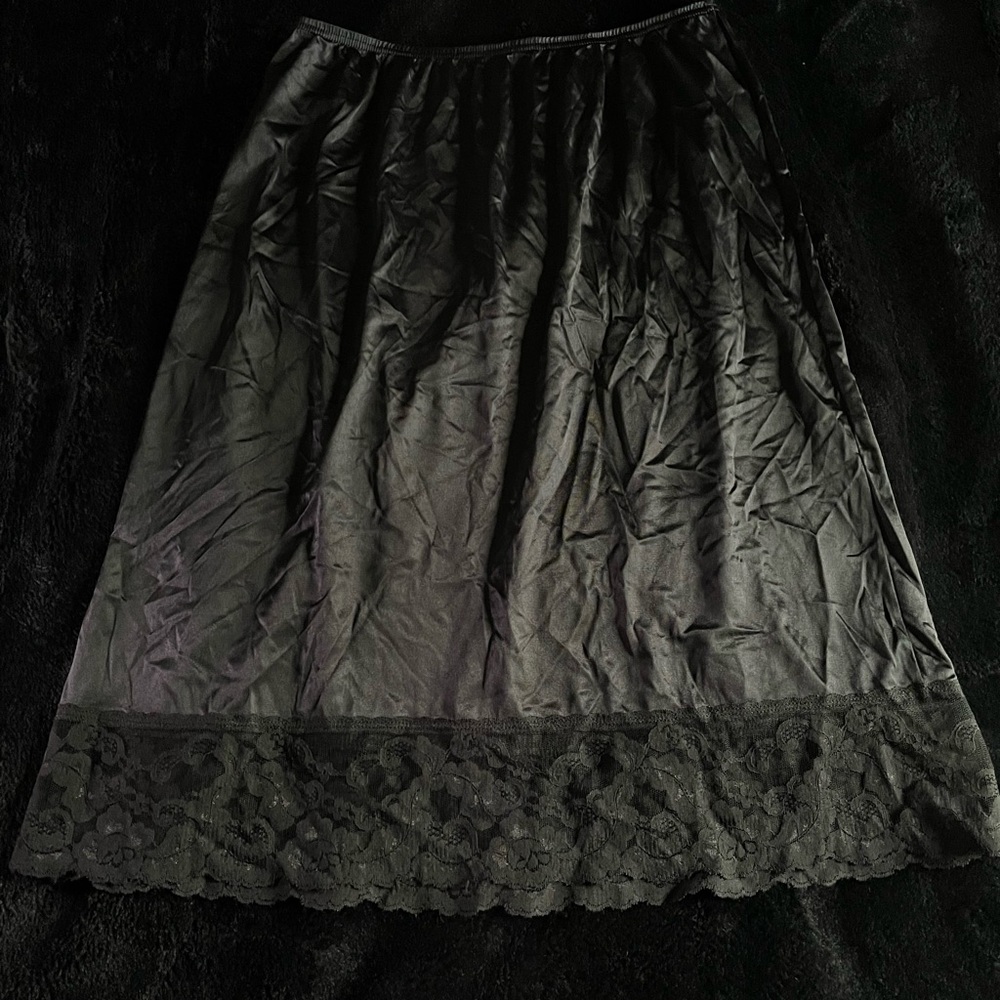 Satin Long Lace Trim Skirt Slip